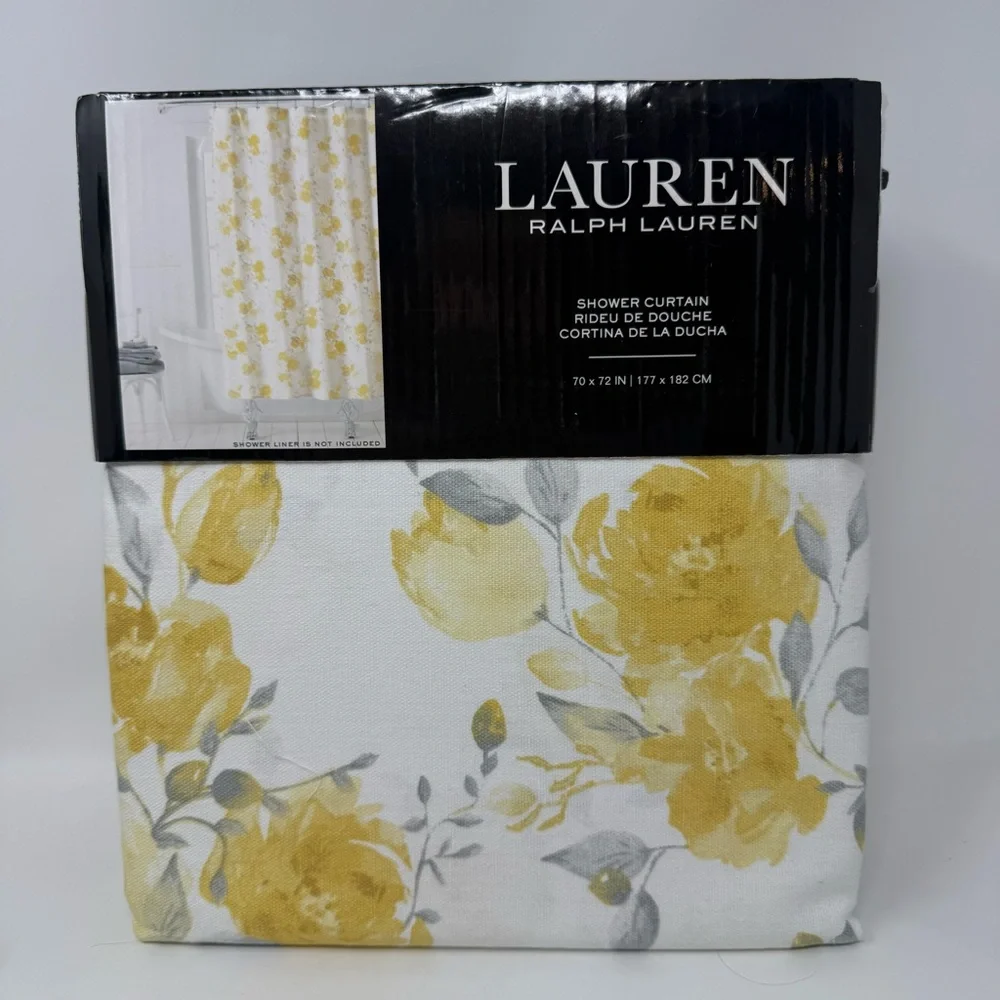 Lauren Ralph Lauren Floral Shower Curtain Yellow Gray White NWT